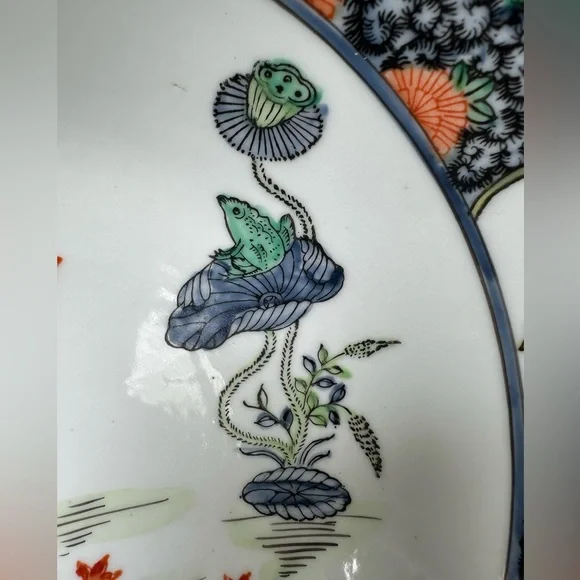 1960s Vintage Chinoiserie Hand Painted Lotus Bowl with Koi Fish Decorative Bowl